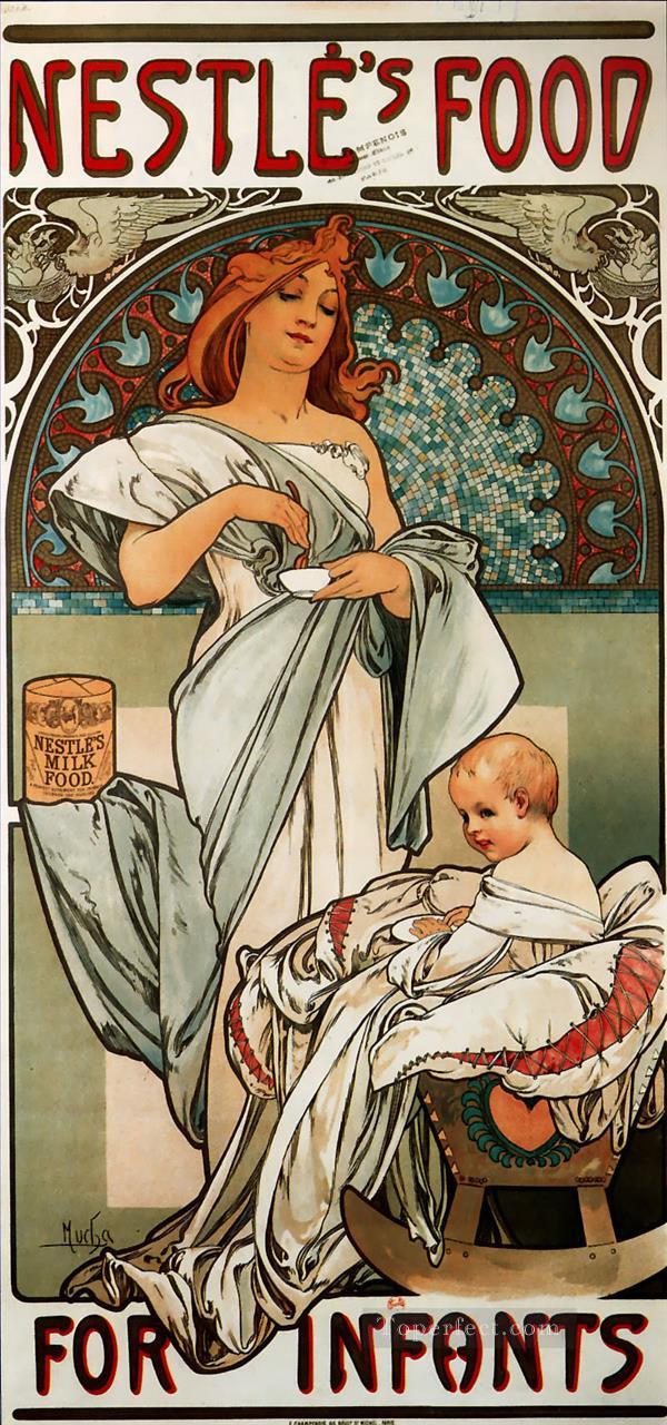 Nestles Food for Infants 1897 Czech Art Nouveau distinct Alphonse Mucha Oil Paintings